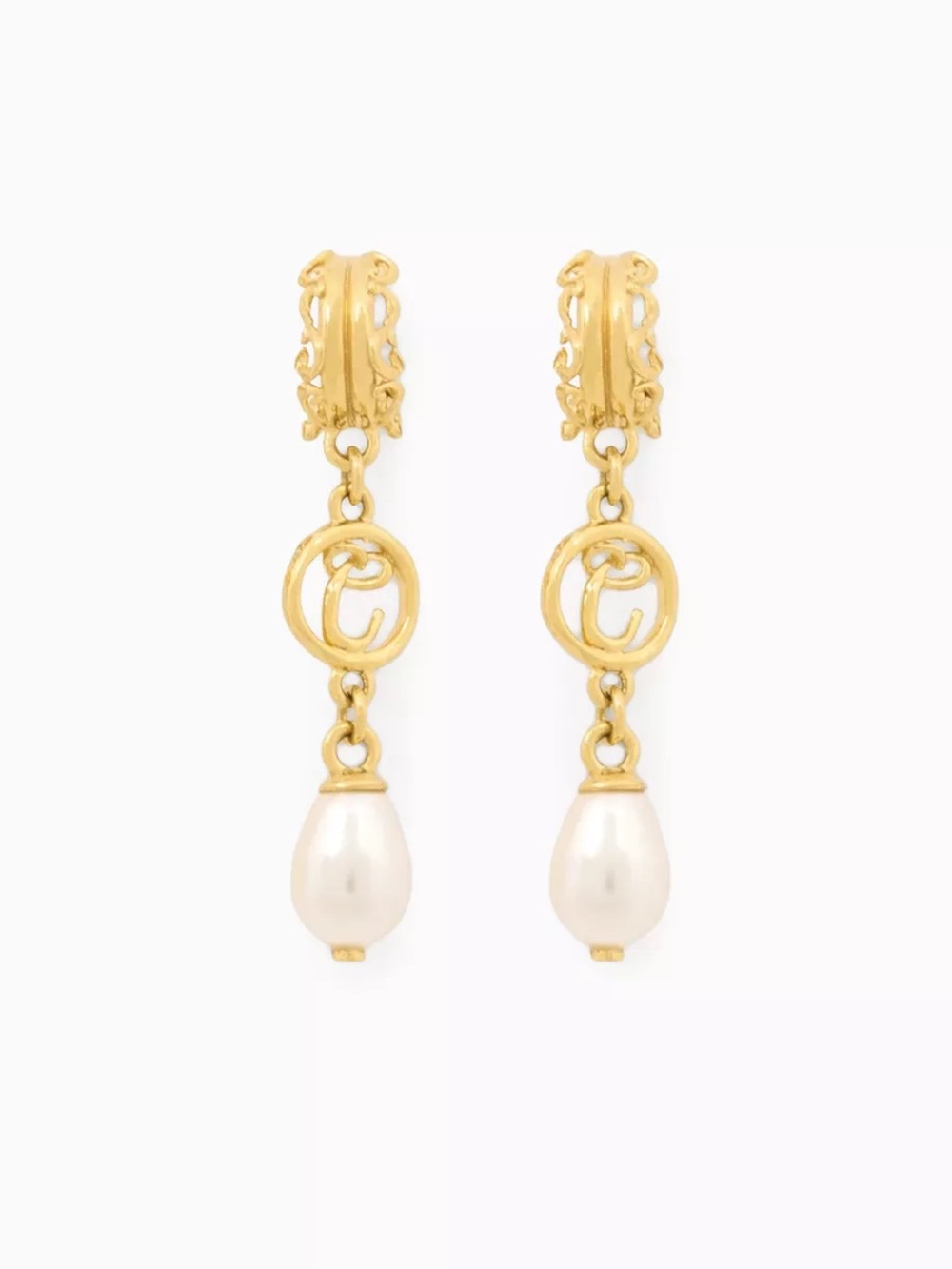 Chloe Pearl Drop Earrings in Brass